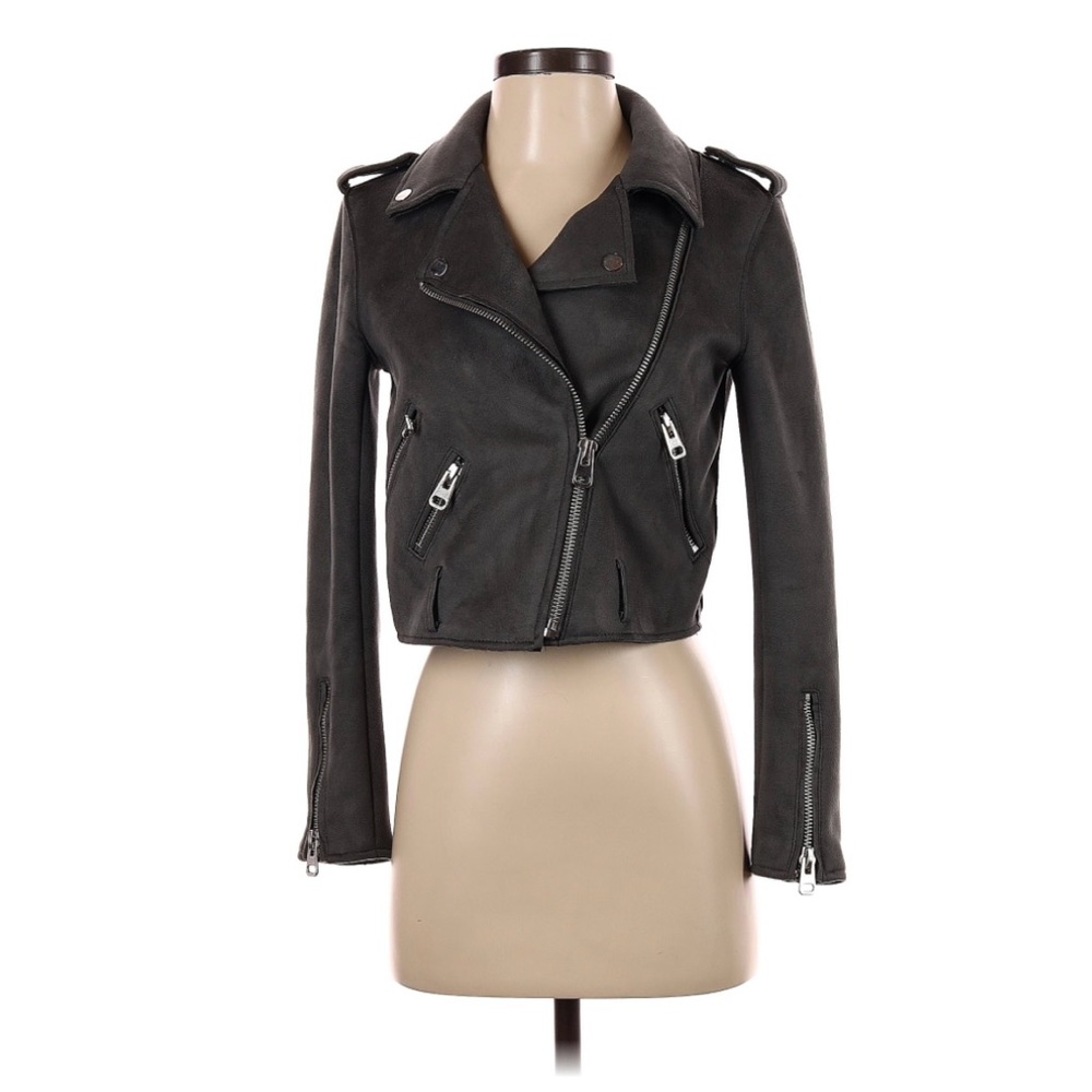 Zara Gray Faux Suede Cropped Biker Jacket | Women’s XS